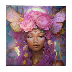 Zwart Fairy Queen Roze Paarse Fantasy Art Tegeltje