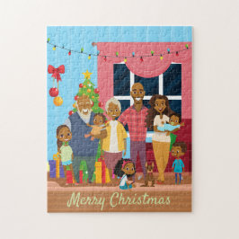 Zwart Familie Kerstscène met Grootouders Legpuzzel