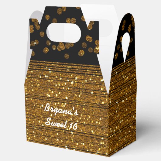 Zwart Faux Geborsteld Goud Glitter Favor Boxes Bedankdoosjes (Geopend)