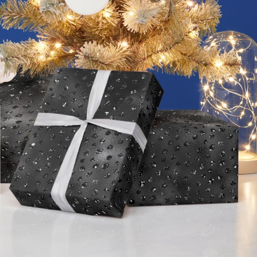 Zwart Faux Glitter Cheetah Spots Cadeaupapier (Feestdagen)