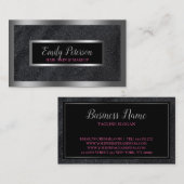 Zwart Faux Glitter Zilveren Accenten Visitekaartje (Voorkant / Achterkant)