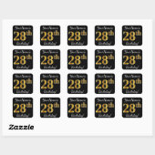 Zwart, Faux Gold 28th Birthday + Aangepaste naam Vierkante Sticker (Vel)