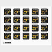 Zwart, Faux Gold 29th Birthday + Aangepaste naam Vierkante Sticker (Vel)