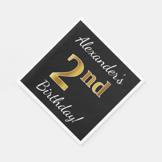 Zwart, Faux Gold 2e verjaardag + Eigen naam Servet (Hoek)