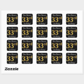 Zwart, Faux Gold 33rd Birthday + Aangepaste naam Vierkante Sticker (Vel)