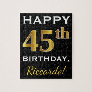 Zwart, Faux Gold 45th Birthday + Eigen naam Legpuzzel