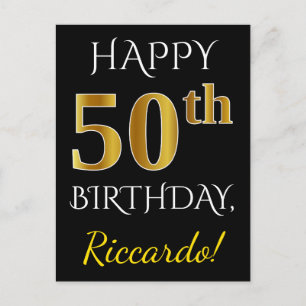Zwart, Faux Gold 50ste verjaardag + aangepaste naa Briefkaart