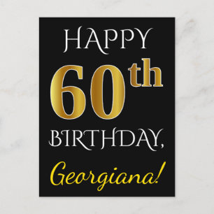 Zwart, Faux Gold 60th Birthday + Aangepaste naam Briefkaart