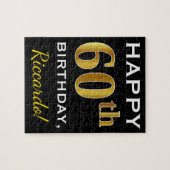 Zwart, Faux Gold 60th Birthday + Aangepaste naam Legpuzzel (Horizontaal)