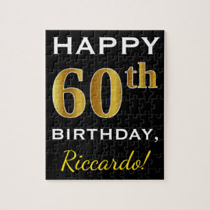 Zwart, Faux Gold 60th Birthday + Aangepaste naam Legpuzzel