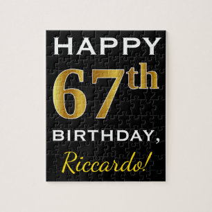 Zwart, Faux Gold 67th Birthday + Aangepaste naam Legpuzzel