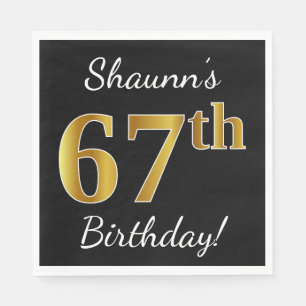 Zwart, Faux Gold 67th Birthday + Aangepaste naam Servet