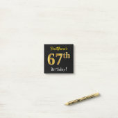 Zwart, Faux Gold 67th Birthday, met aangepaste naa Post-it® Notes (Op bureau)