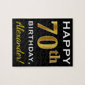 Zwart, Faux Gold 70th Birthday + Aangepaste naam Legpuzzel (Horizontaal)