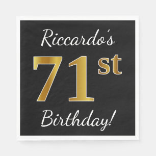 Zwart, Faux Gold 71st verjaardag + Aangepaste naam Servet