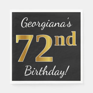 Zwart, Faux Gold 72e verjaardag + Aangepaste naam Servetten