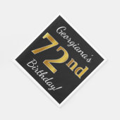 Zwart, Faux Gold 72e verjaardag + Aangepaste naam Servetten (Hoek)