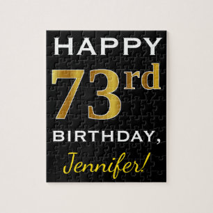 Zwart, Faux Gold 73rd Birthday + Aangepaste naam Legpuzzel
