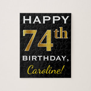Zwart, Faux Gold 74th Birthday + Aangepaste naam Legpuzzel