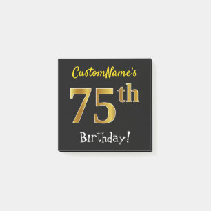 Zwart, Faux Gold 75th Birthday, met aangepaste naa Post-it® Notes