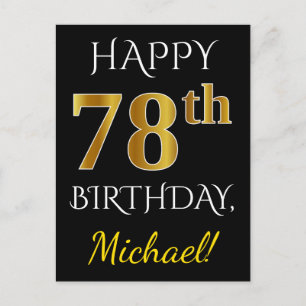 Zwart, Faux Gold 78th Birthday + Aangepaste naam Briefkaart
