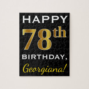 Zwart, Faux Gold 78th Birthday + Aangepaste naam Legpuzzel
