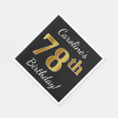 Zwart, Faux Gold 78th Birthday + Aangepaste naam Servetten (Hoek)