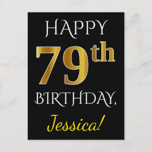 Zwart, Faux Gold 79th Birthday + Aangepaste naam Briefkaart