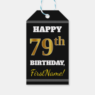 Zwart, Faux Gold 79th Birthday + Aangepaste naam Cadeaulabel