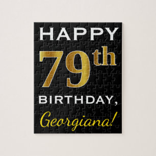 Zwart, Faux Gold 79th Birthday + Aangepaste naam Legpuzzel