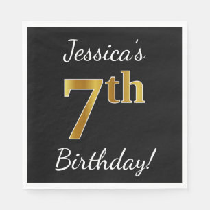 Zwart, Faux Gold 7th Birthday + Eigen naam Servet