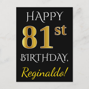 Zwart, Faux Gold 81st verjaardag + Aangepaste naam Briefkaart