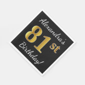 Zwart, Faux Gold 81st verjaardag + Aangepaste naam Servetten (Hoek)
