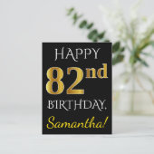 Zwart, Faux Gold 82e verjaardag + Eigen naam Briefkaart (Staand voorkant)
