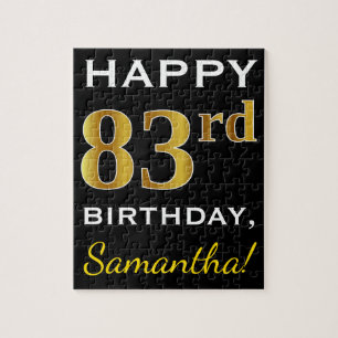 Zwart, Faux Gold 83rd Birthday + Eigen naam Legpuzzel