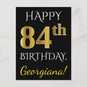Zwart, Faux Gold 84th Birthday + Eigen naam Briefkaart