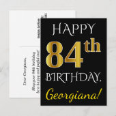 Zwart, Faux Gold 84th Birthday + Eigen naam Briefkaart (Voorkant / Achterkant)