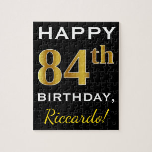 Zwart, Faux Gold 84th Birthday + Eigen naam Legpuzzel