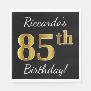 Zwart, Faux Gold 85th Birthday + Aangepaste naam Servetten