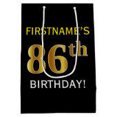 Zwart, Faux Gold 86th Birthday + Aangepaste naam Medium Cadeauzakje (Achterkant)