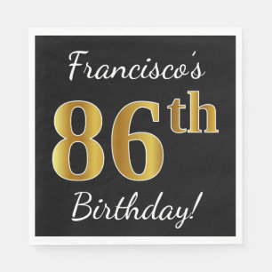 Zwart, Faux Gold 86th Birthday + Aangepaste naam Servet