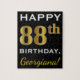 Zwart, Faux Gold 88th Birthday + Eigen naam Legpuzzel