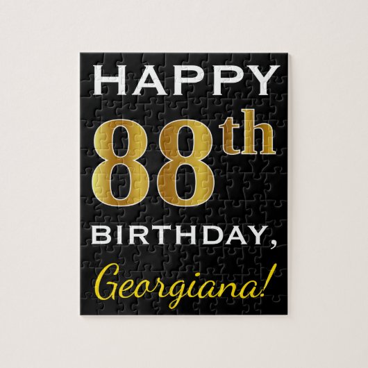 Zwart, Faux Gold 88th Birthday + Eigen naam Legpuzzel (Verticaal)