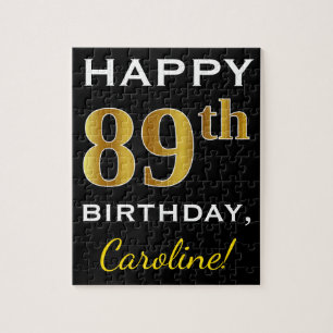 Zwart, Faux Gold 89th Birthday + Eigen naam Legpuzzel