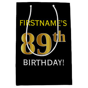 Zwart, Faux Gold 89th Birthday + Eigen naam Medium Cadeauzakje