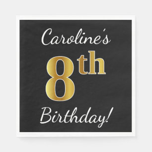 Zwart, Faux Gold 8th Birthday + Eigen naam Servetten