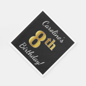 Zwart, Faux Gold 8th Birthday + Eigen naam Servetten (Hoek)