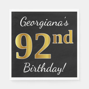 Zwart, Faux Gold 92e verjaardag + Aangepaste naam Servetten