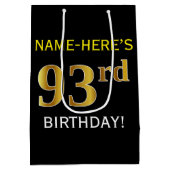 Zwart, Faux Gold 93rd Birthday + Aangepaste naam Medium Cadeauzakje (Achterkant)
