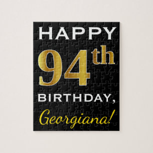 Zwart, Faux Gold 94th Birthday + Eigen naam Legpuzzel